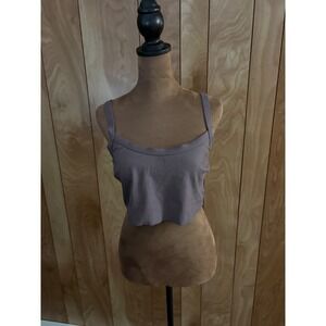 Kikirio Ribbed Swim Tank Scoop Neck Mauve Purple Small